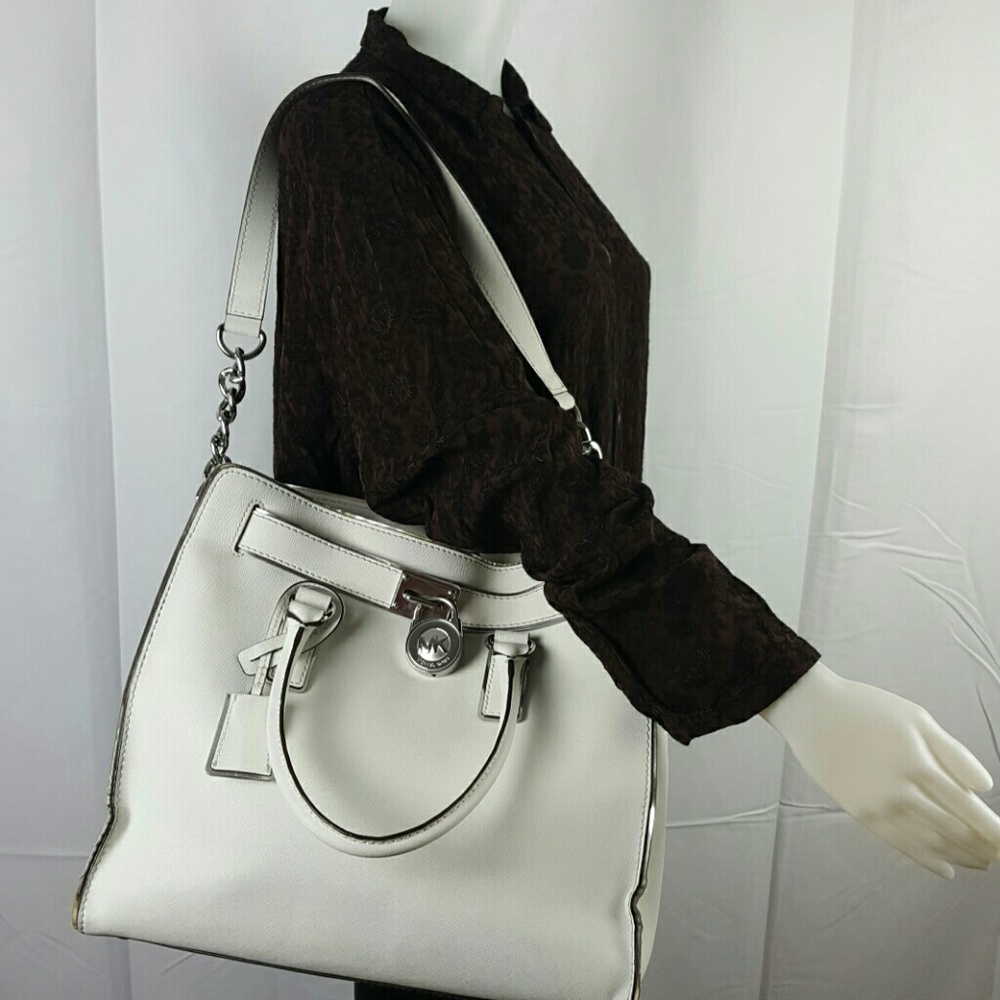 White Saffiano Leather Michael Kors Hamilton Large